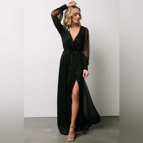 Baltic Born New Size XXXL Abigail Black Gold Sparkle Long Sleeve Maxi Gown - Picture 1 of 15